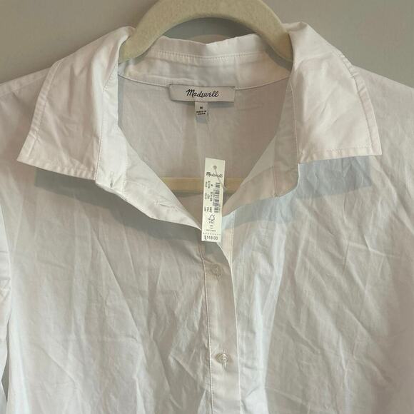 NWT Madewell Button-Front Mini Shirtdress in Poplin White Size Medium - Picture 5 of 8